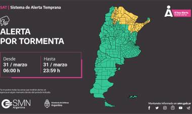 El Servicio Meteorologico Nacional emitio una alerta por tormentas para Chaco,Formosa,Corrientes y parte de Misiones