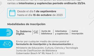 BIBLIOTECAS : FECHAS DE INSCRIPCIÓN A INTERINATOS Y SUPLENCIAS PERÍODO 2023/2024