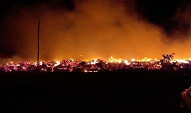 CHARATA : Incendio de fardos de algodón y de camión  en una desmotadora,