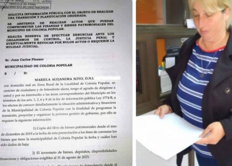 COLONIA POPULAR : La Intendenta electa de Juntos por el Cambio Mariela Soto pide a las autoridades actuales un  informe de la situacion actual del municipio