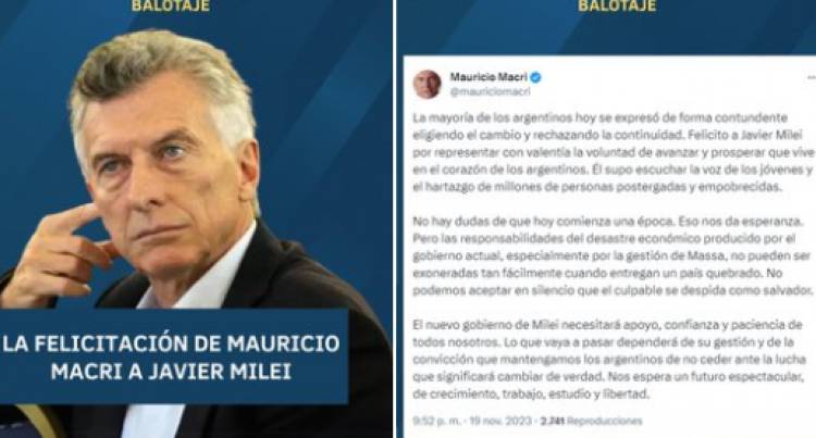Mauricio Macri es otro de los ex presidentes que felicitó al candidato de la LLA tras su victoria en el balotaje